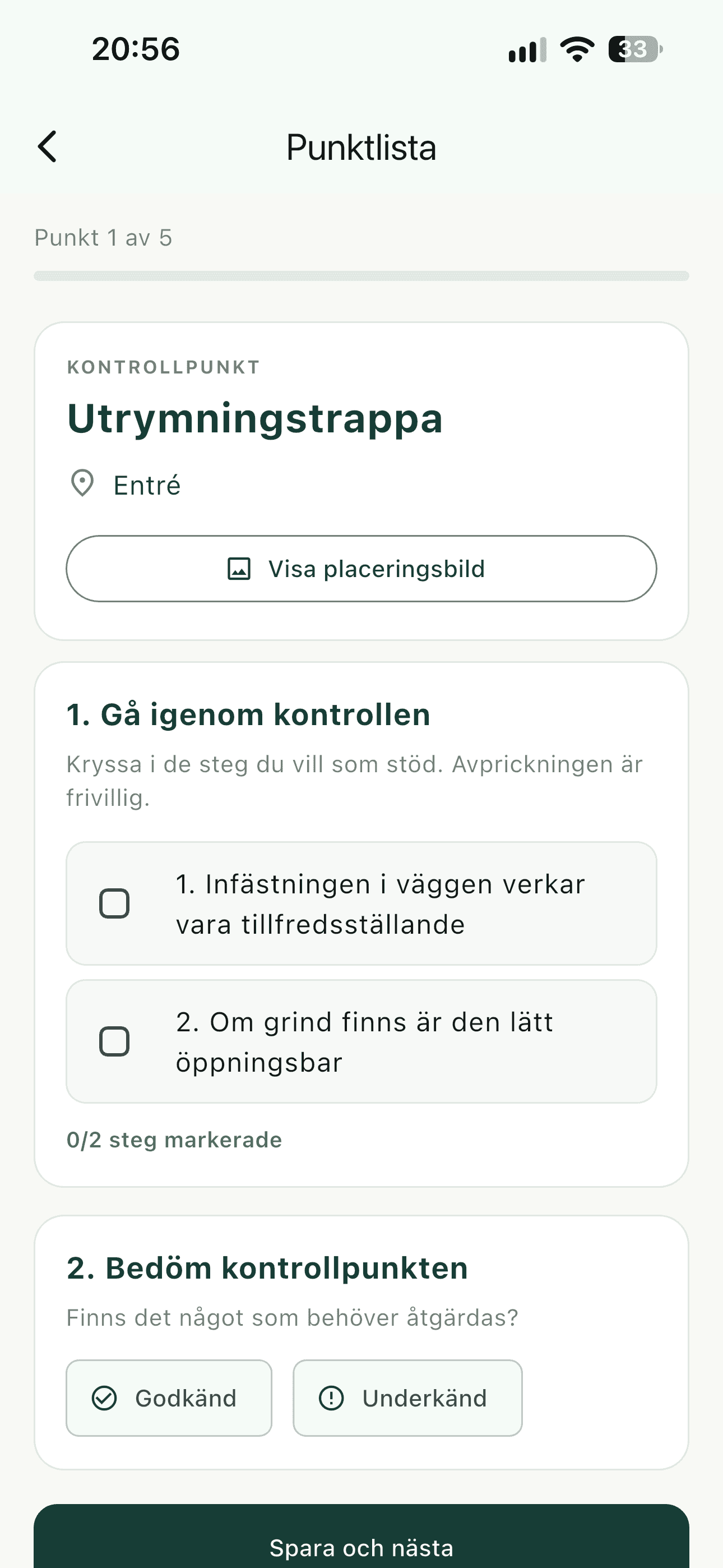 Punktlista i Tryggve med stegvis kontroll